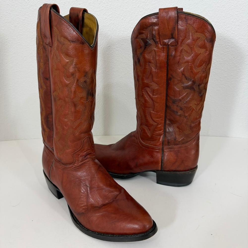 Vintage Rancho Boots Cowboy Mens 11 Wide EE Cognac Brown Leather Western 1976